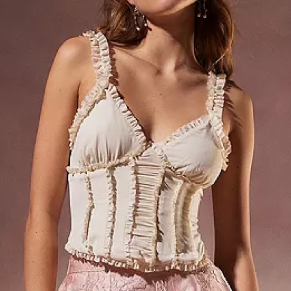 Kimchi Blue Urban Outfitters Cream Textured Fabric Corset Ruffle Tank Size M Y2k